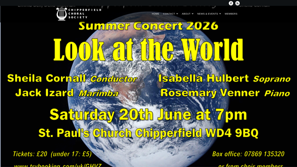 Screenshot of the Chipperfield Choral Society website