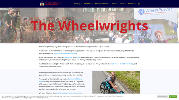 Screenshot of the Wheelwrights' Charity website