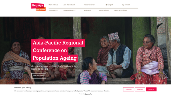 Screenshot of the Helpage International website