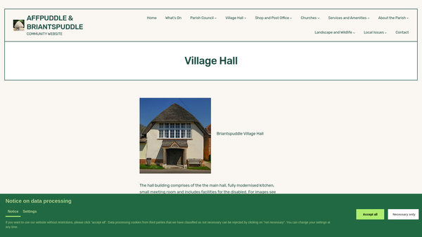 Screenshot of the Briantspuddle Village Hall website