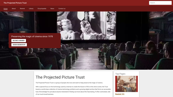 Screenshot of the The Projected Picture Trust website
