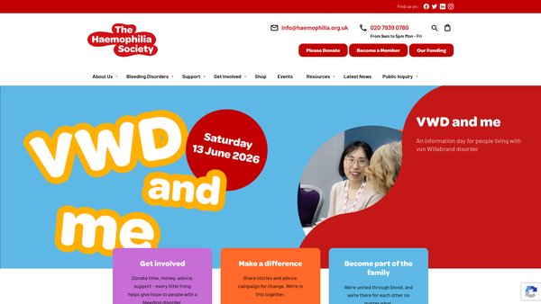 Screenshot of the The Haemophilia Society website
