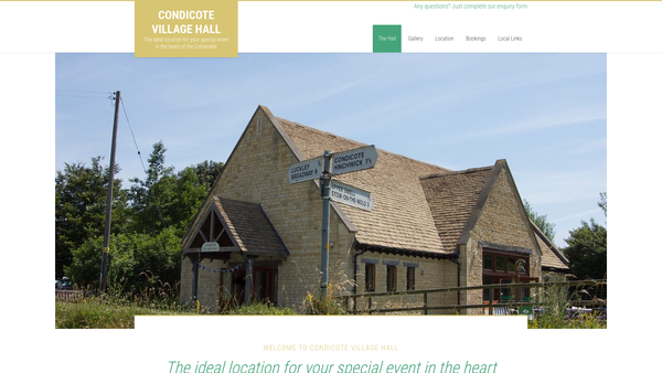 Screenshot of the Condicote Village Hall website
