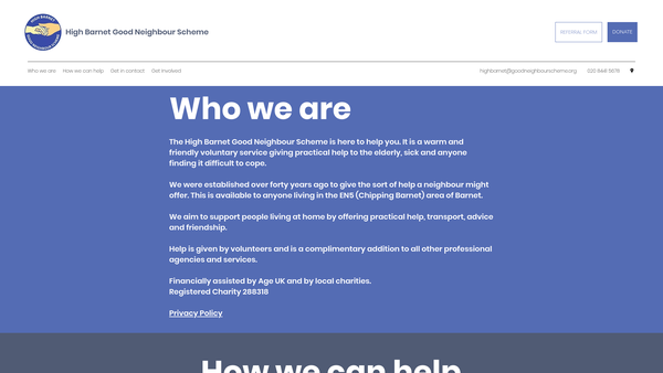 Screenshot of the High Barnet Good Neighbour Scheme website
