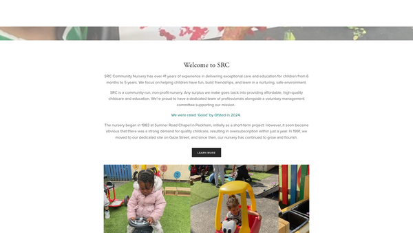 Screenshot of the SRC Community Nursery website