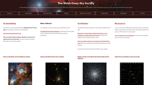 Screenshot of the The Webb Society website
