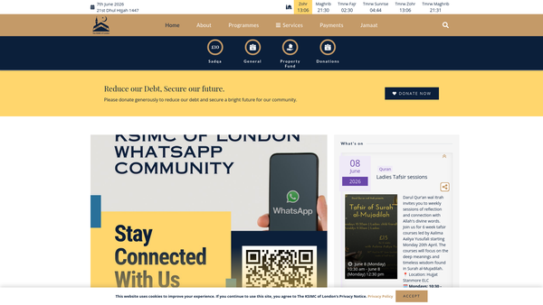 Screenshot of the The Khoja Shia Ithnaasheri Muslim Community Of London website
