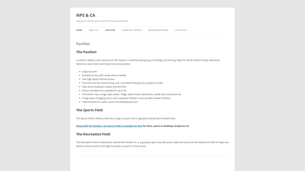 Screenshot of the Newchurch Parish Sports And Community Association website