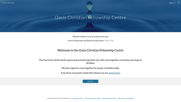 Screenshot of the Oasis Christian Fellowship website
