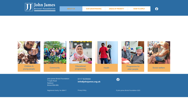 Screenshot of the John James Bristol Foundation website
