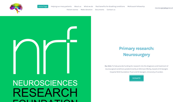 Screenshot of the The Atkinson Morley's Hospital Neurosciences Research Foundation website