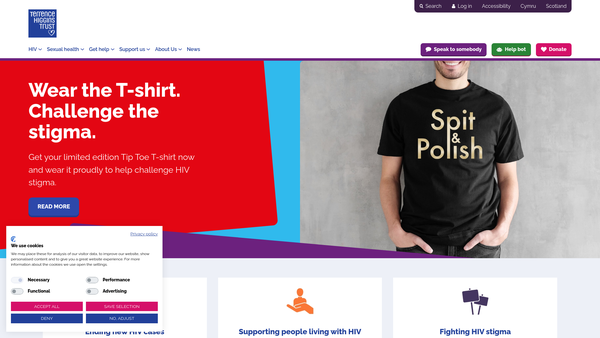 Screenshot of the The Terrence Higgins Trust website