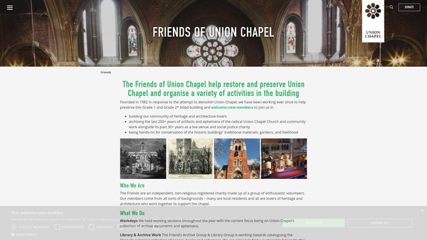 Screenshot of the The Friends Of The Union Chapel website