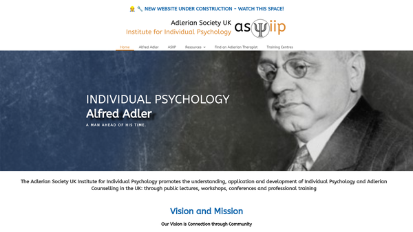 Screenshot of the Adlerian Society (Of The United Kingdom) And Institute For Individual Psychology (A.s.i.i.p) website