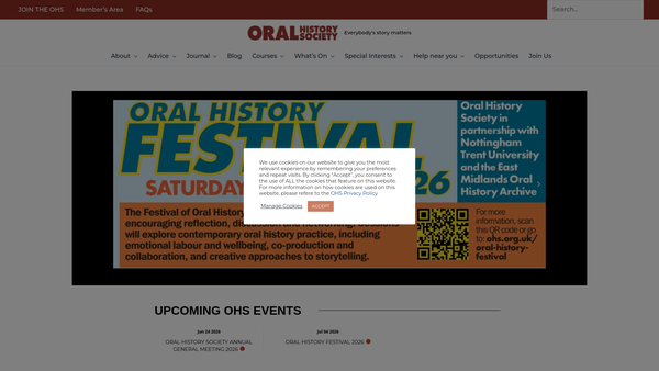 Screenshot of the The Oral History Society website