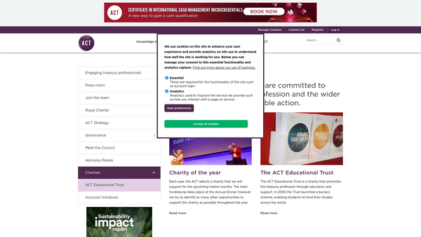 Screenshot of the The Act Educational Trust website