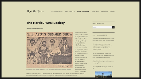 Screenshot of the The Ayots Horticultural Society website