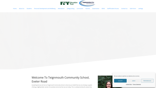 Screenshot of the Teignmouth Community College website