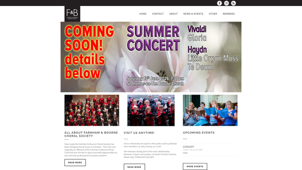 Screenshot of the Farnham And Bourne Choral Society website
