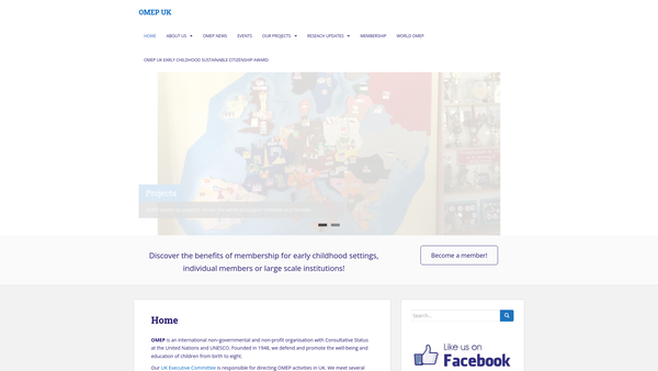 Screenshot of the The United Kingdom National Committee Of The World Organisation For Early Children Education (Called O M E P ) website