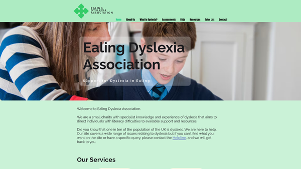 Screenshot of the Ealing Dyslexia Association website