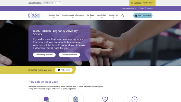 Screenshot of the British Pregnancy Advisory Service website