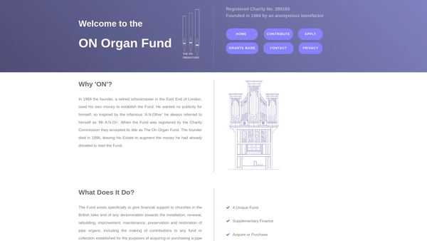 Screenshot of the The On Organ Fund website
