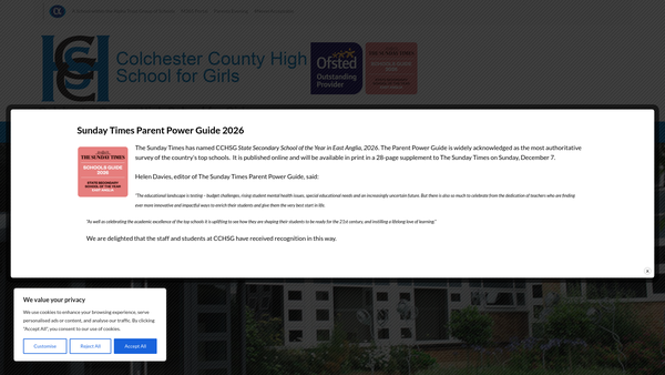 Screenshot of the The Colchester County High School For Girls, School Fund website