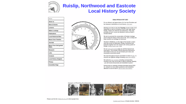 Screenshot of the The Ruislip, Northwood And Eastcote Local History Society website