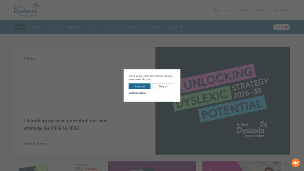 Screenshot of the The British Dyslexia Association website