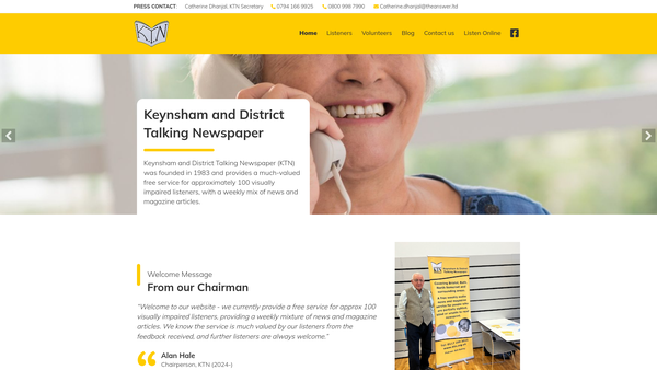 Screenshot of the Keynsham And District Talking Newspaper Association website