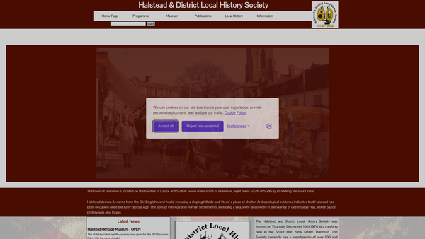 Screenshot of the Halstead And District Local History Society website