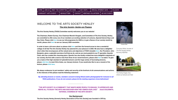 Screenshot of the The Arts Society Henley website