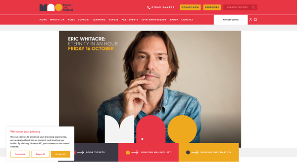 Screenshot of the Music At Oxford website