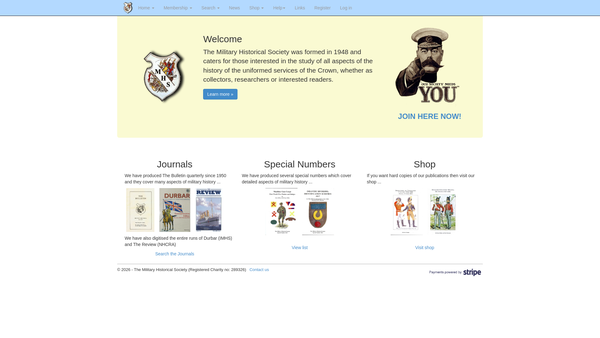 Screenshot of the The Military Historical Society website