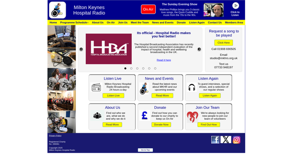 Screenshot of the Milton Keynes Hospital Radio Service website