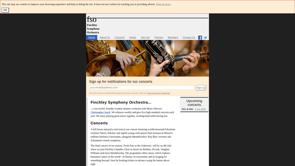 Screenshot of the Finchley Symphony Orchestra website