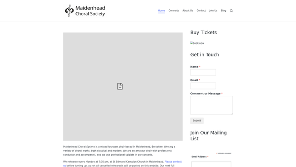 Screenshot of the Maidenhead Choral Society website