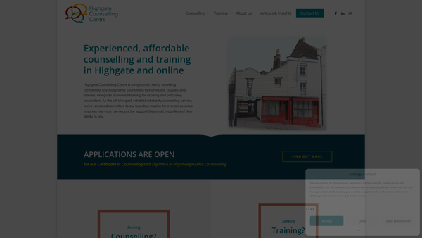 Screenshot of the Highgate Counselling Centre website
