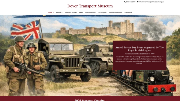 Screenshot of the Dover Transport Museum Society website