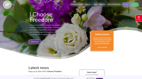 Screenshot of the I Choose Freedom Charity website