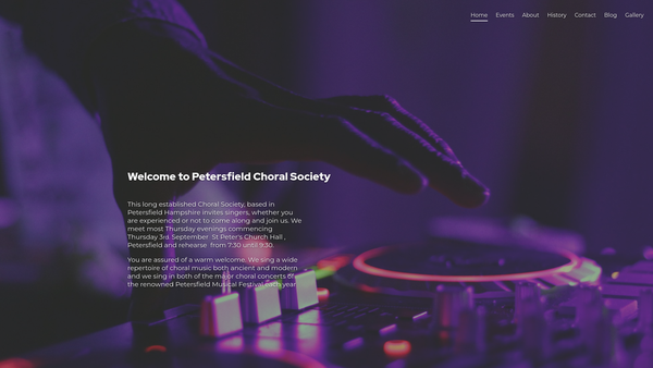 Screenshot of the Petersfield Choral Society website
