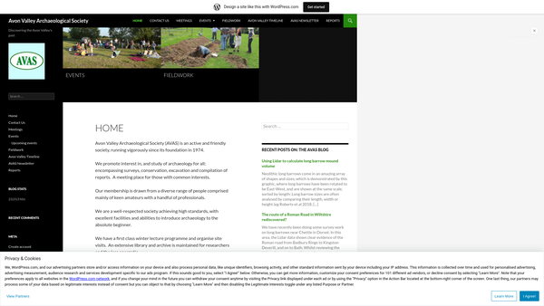 Screenshot of the Avon Valley Archaeological Society website