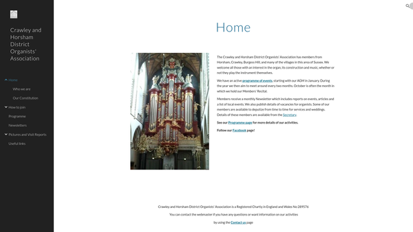 Screenshot of the The Crawley And Horsham District Organists' Association website