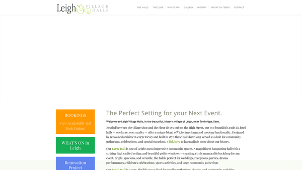 Screenshot of the The Leigh Village Halls website