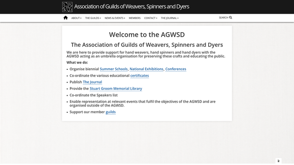 Screenshot of the The Association Of Guilds Of Weavers, Spinners And Dyers website