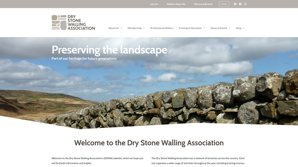 Screenshot of the Dry Stone Walling Association Of Great Britain website