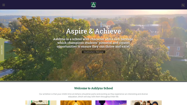Screenshot of the Ashlyns School Association Charity website
