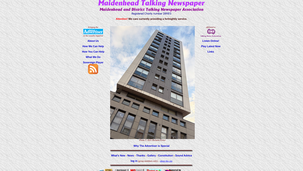 Screenshot of the Maidenhead And District Talking Newspaper Association website