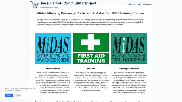 Screenshot of the Tower Hamlets Community Transport website